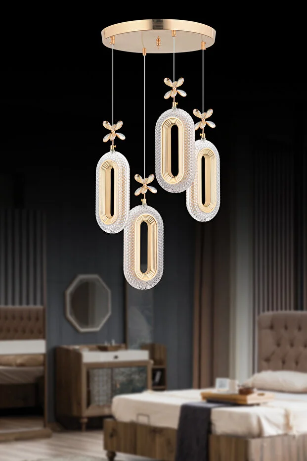 Alfa Led 4'lü Gold Kumandalı 3 Renk Ledli Modern Led Avize